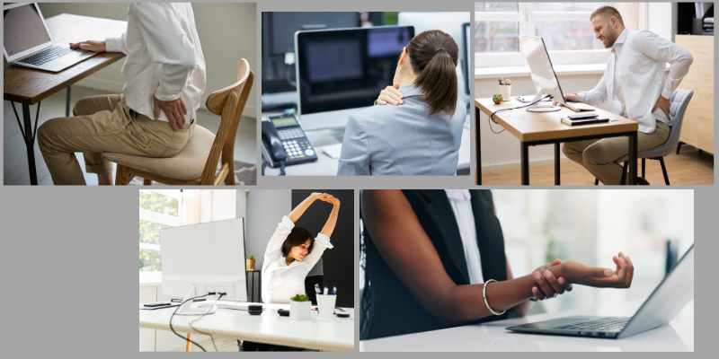5 office workers with areas of pain
